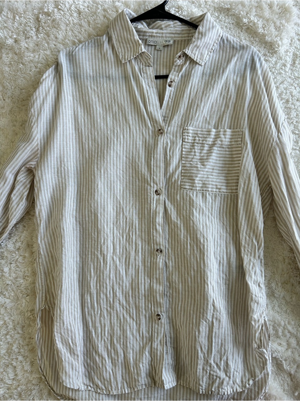 Onia - Air Linen Boyfriend Top
Cream Striped Relaxed Button-Front Shirt - Picture 4 of 7